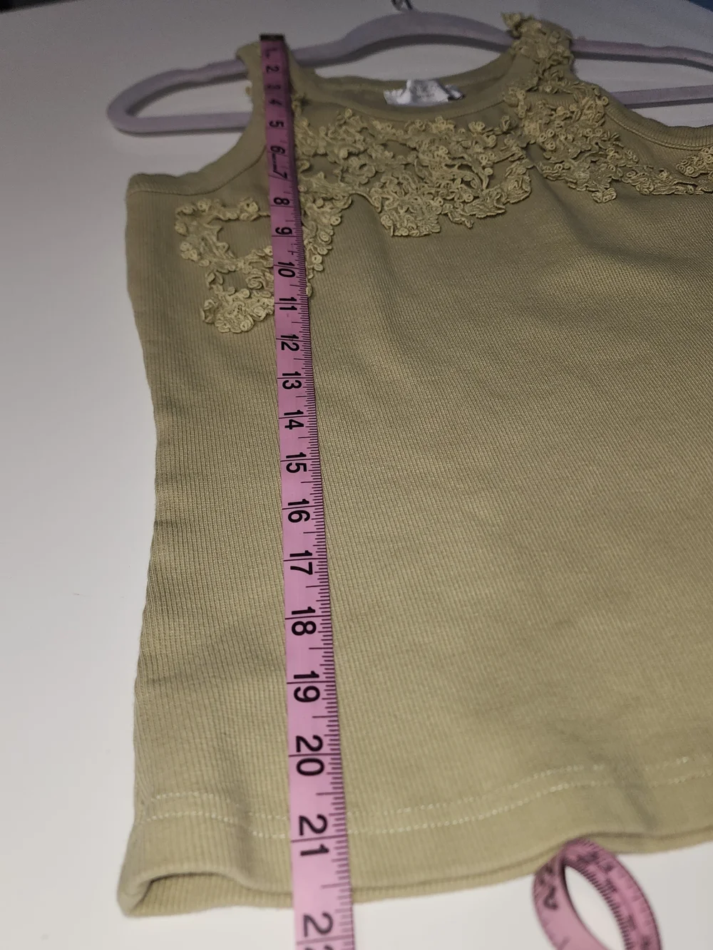 Caroline Constas Lace-Appliqué Ribbed Tank in Cream With Muted Sage Size L